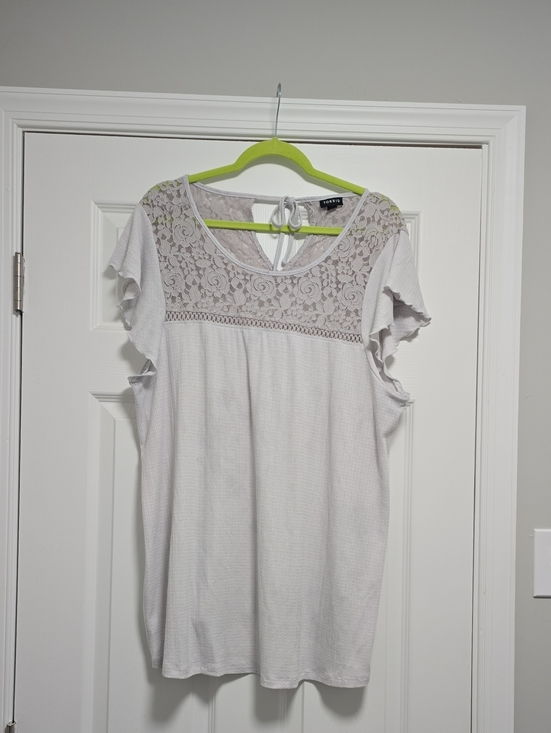 torrid Tops - Torrid White Lace Yoke Flutter-Sleeve Blouse